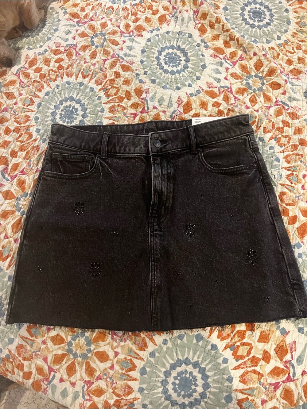 American Eagle Outfitters Black Embellished Denim Mini Skirt